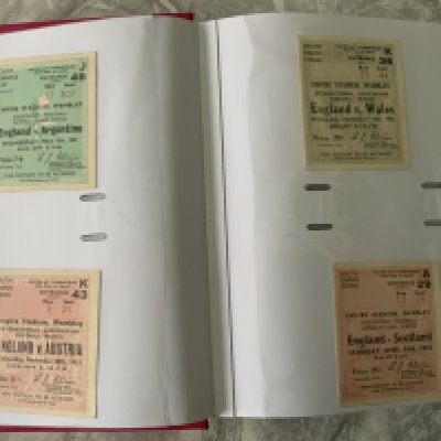England Home Football Tickets: Full Internationals from 1947 with 20 from the 50s then through until 2012. Excellent condition presented nicely in folder. (est 200)