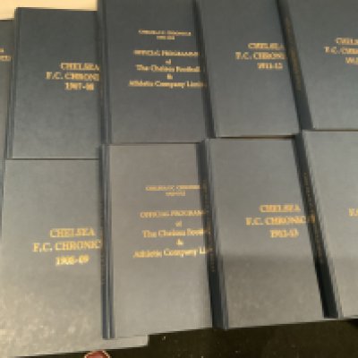 Chelsea Pre 1st World War Replica Bound Football Programmes: Chelsea Chronicles from 1905/06 to 1914/15 plus the volume of 2nd World War programmes from 1939 to 1946. (11 volumes)