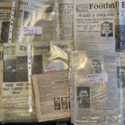 England v Scotland Pre War Football Newspapers: Covering the famous clash in seasons 1928 1939 1941 1942 1944 plus a 1938 England v Wales. Sometimes more than one newspaper for each match to include Athletic News and Evening papers The Citizen and The Times.
