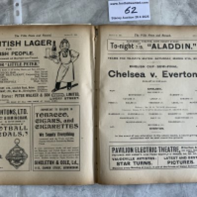 1915 FA Cup Semi Final Football Programme: Chelsea v Everton played at Aston Villa. Programme has reached 5k before but this one is ex bound without covers and a split spine.