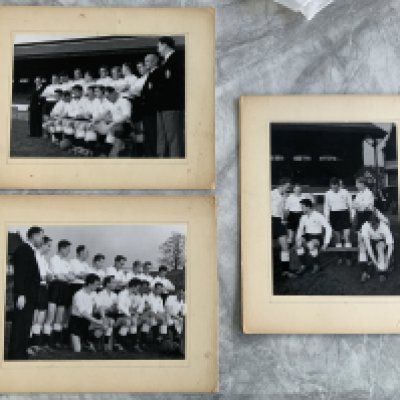 58/59 Fulham Official Football Photos: 11 x 9 inch official club photos on card of the team at Craven Cottage. All different. (3)