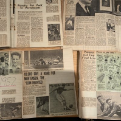 Portsmouth Championship Season Football Scrapbooks: Five comprehensive scrapbooks from 1948 to 1952 covering the championship seasons of 48/49 and 49/50. Very good.