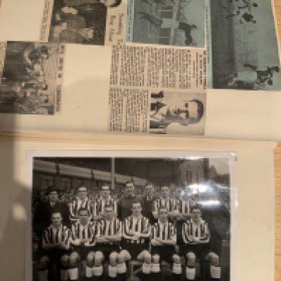 Newcastle United Old Football Scrapbook: Stunning to include press photos of team groups from 1932 and many press cuttings up to the 1952 cup final of which there are two tickets. Must view with 13 photos the majority having press stamps.