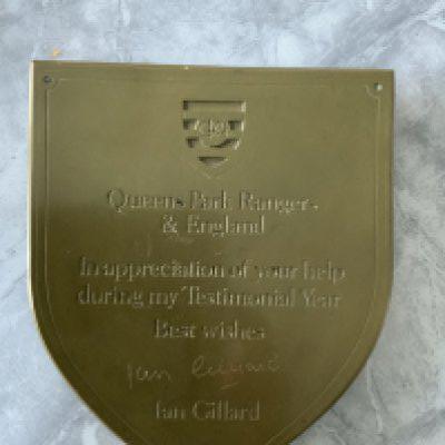 Ian Gillard QPR Testimonial Football Plaque: Heavy bronze looking plaque which states under QPR badge. Queens Park Rangers + England In appreciation of your help during my testimonial year best wishes Ian Gillard. Awarded to players and general helpers.