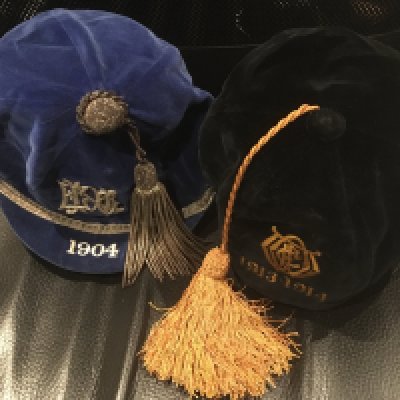 Pre 1st World War Sporting Caps: Two different tasseled caps awarded to Ron Smith in 1904 and 1913/14. Very good. (2)