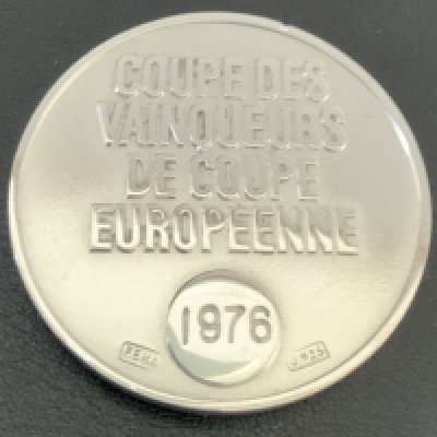 1976 West Ham ECWC Final Runners Up Football Medal: European Cup Winners Cup Final boxed runners up medal awarded to Alan Taylor who came on as substitute on 47 minutes at the Heysel Stadium v Anderlecht. Silver medal has UEFA to one side the reverse reading Coupe Des Vainqueurs De Coupe Europeenne 1976 and 925 hallmark. COA from Alan Taylor whose goals the season before got them into this competition.