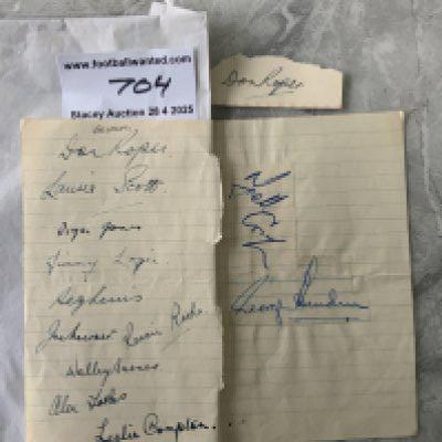 47/48 Arsenal ( Champions ) Football Autographs: Exercise book page signed by 10 of the 1st division league winners including top goalscorer Rooke plus Scott Barnes L Compton Logie Lewis and Roper. Additionally there are 3 autographs to include goalkeeper SwIndin.