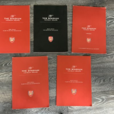 Arsenal Selling Highbury Stadium 2006 Brochures; 5 different brochures with floor plans and specifications for parts of the old stadium which were going to be made into apartments. Brochures for East Stand, South Stand, South Stand Courtyard, West Stand and Highbury Square. All very good except Highbury Square which has damage to the back page. (5)