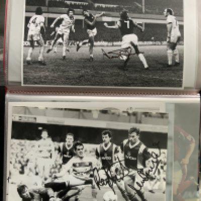 West Ham Signed Football Photos: 40 photos many with press stamps to rear from the 60s to the 90s. 33 autographs to include Bonds Boyce Stewart Di Canio and Goddard. (40)