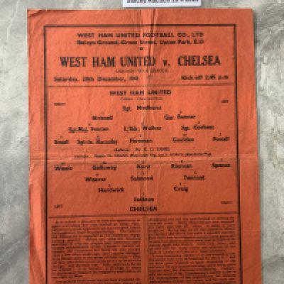 41/42 West Ham v Chelsea Football Programme: Single sheet London War League orange programme with folding and creasing but no team changes.