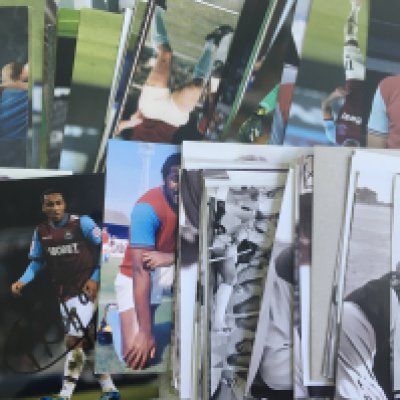 West Ham Football Photos: 6 x 4 inch photos from the 60s to quite recent to include 10 signed. Autographed photos include Marin, Carroll, Ashton, Etherington and Holland. (62)