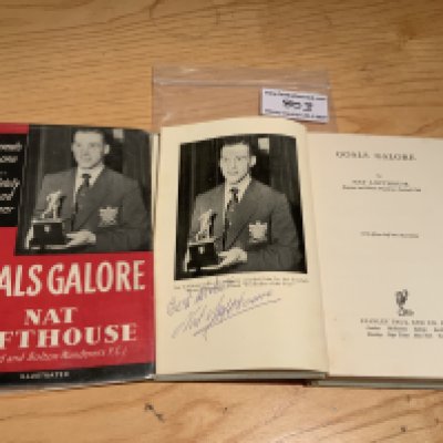 Nat Lofthouse Signed Football Book: Goals Galore hardback book with good dust jacket hand signed without dedication by the Bolton and England star.