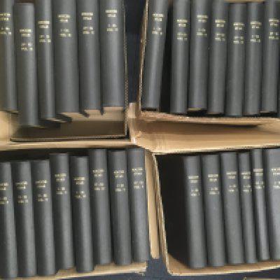 Soccer Star Magazine Complete Bound Volume Collection: From the first copy of 20 9 1952 to the last one on 19 6 1970. Started off life as Raich Carters Soccer Star and his name was later dropped. Stunning black binders with volume and numbers in gold to spine. Rare chance. 30 volumes. (4 boxes)