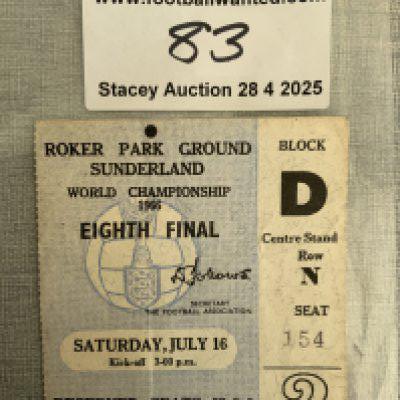 1966 Russia v Italy World Cup Finals Football Ticket: Played at Roker Park Sunderland on 16 7 1966. Good condition with fold.