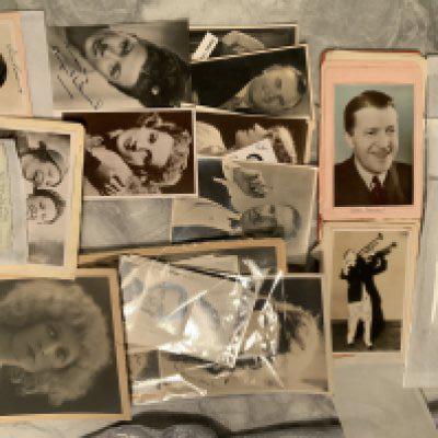 Pre War Film + Star Autograph Collection: Must view collection to include unsigned postcards, signed autograph pages signed photos etc. Bound to be some interesting signatures amongst these with many identified. Lots of 1920s and 1930s with a few older and newer. Quantity.
