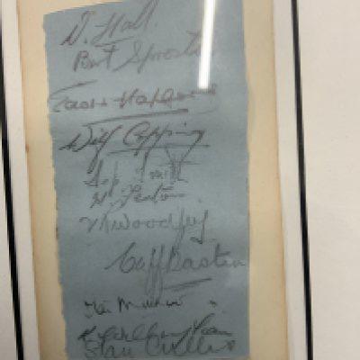 1938 England Football Team Autographs: Signed page headed England X1 1938 Scotland Wembley. Beneath in pencil are 11 autographs and include Bastin Copping Sproston Woodley Cullis and Fenton.