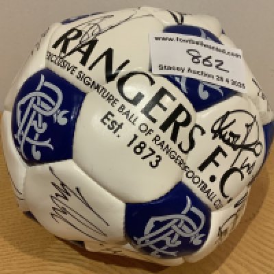 Glasgow Rangers 2000 - 2001 Multi Signed Football: Official blue and white panelled ball with 17 autographs including Kenny Miller. Ball has printing that states exclusive signature ball of Rangers Football Club. COA from reputable Westminster Collection.
