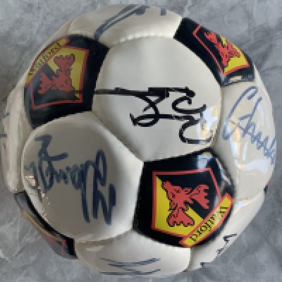 Watford 2000 - 2001 Squad Signed Football: Watford official football with club badge throughout with many autographs including Nick Wright. COA from reputable Westminster Collection.