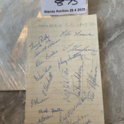 49/50 Chesterfield Football Autographs: Exercise book pages signed by 17 of the squad. Includes Booker Armstrong Donaldson and Middleton.