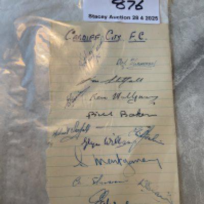 49/50 Cardiff City Football Autographs: Exercise book pages signed by 13 of the squad. Includes Montgomery Williams and Sherwood.