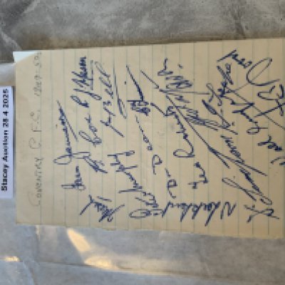 49/50 Coventry City Football Autographs: Exercise book pages signed by 15 of the squad. Includes Mason Roberts Murphy and Jamieson.