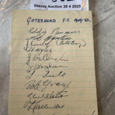 49/50 Gateshead Football Autographs: Exercise book pages signed by 11 of the squad. Includes Wyles Cassidy Winters and Small.
