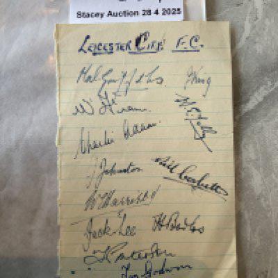 49/50 Leicester City Football Autographs: Exercise book pages signed by 12 of the squad. Includes Griffiths Adam Corbett and King.