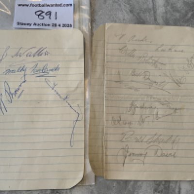 Preston Late 1940s Football Autographs: Exercise book page signed by 11 of the squad including Bill Shankley and Len Kane. C/W a page signed in pen by 4 including Tom Finney and Joe Walton.