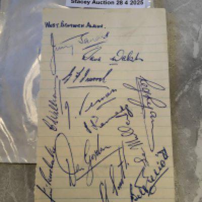 Late 1940s West Brom Football Autographs: Exercise book page signed by 12 of the squad including Walsh Sanders Williams Elliott Millard and Gordon.