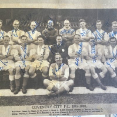 1940s Signed Football Scrapbook: Covering seasons 46/47 + 47/48 to include team group magazine pictures stuck into book and signed by complete Queen of the South, Coventry City, Brentford plus page signed by cup holders Charlton, nice Arsenal and much more. (280+ signatures)