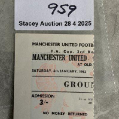 61/62 Manchester United v Bolton FA Cup Football Ticket: Dated 6 1 1962 in excellent condition.