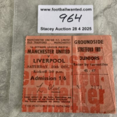 66/67 Manchester United v Liverpool Football Ticket: League match dated 10 12 1966 in good condition with folding. Man Utd were champions this season.