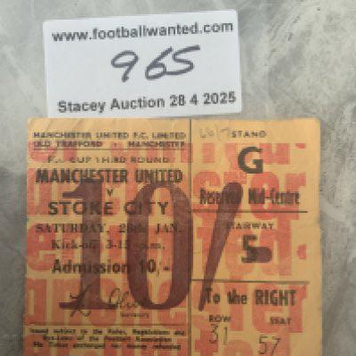 66/67 Manchester United v Stoke City FA Cup Football Ticket: Dated 28 1 1967 in fair/good condition. Folding.