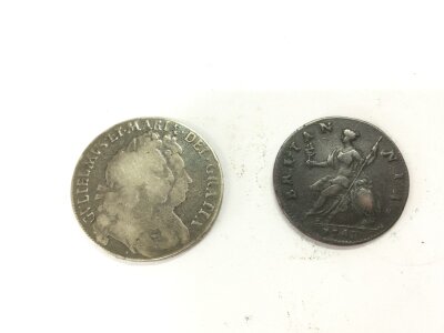 A William and Mary 1693 and. George II 1743 half penny. NO RESERVE