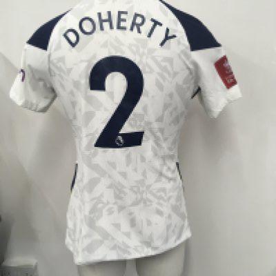 Tottenham 2020 - 2021 Match Worn Football Shirt: Home short sleeve shirt with FA Cup badging to arms. Doherty number 2 to rear. Worn v Everton on 10 February 2021.
