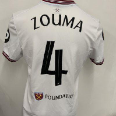 West Ham 23/24 Match Issued Europa League Football Shirt: White short sleeve with rare BW Scores sponsorship and Conference League Winners 2023 badging to arm. Number 4 Zouma to rear.