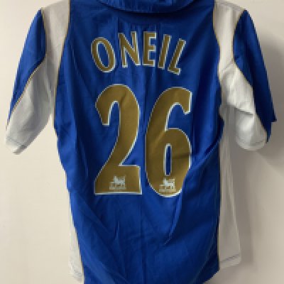 ONeil Portsmouth 2006 - 2007 Match Worn Football Shirt: Blue short sleeve with ONeil number 26 to rear. Premier League badging to sleeves. Swapped with Bobby Zamora. Unwashed.