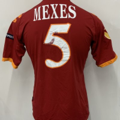 Mexes Roma 2009 - 20010 Match Worn Football Shirt: Red short sleeve with Mexes number 5 to rear. Europa League badging to sleeves. Swapped with Bobby Zamora. Unwashed. Worn v Fulham in the Europa League match in Roma which Roma won 2-1.