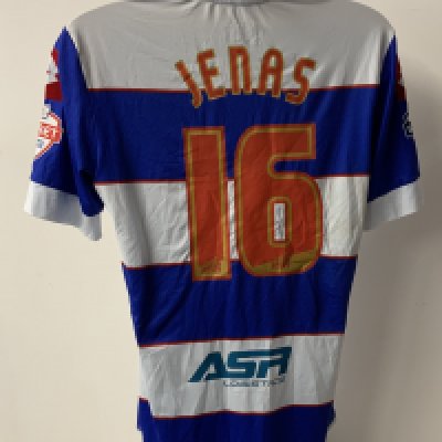 Jenas QPR 2013 - 2014 Match Worn Football Shirt: Blue and white short sleeve with Jenas number 16 to rear. Football League badging to sleeves. Swapped with Bobby Zamora. Unwashed.