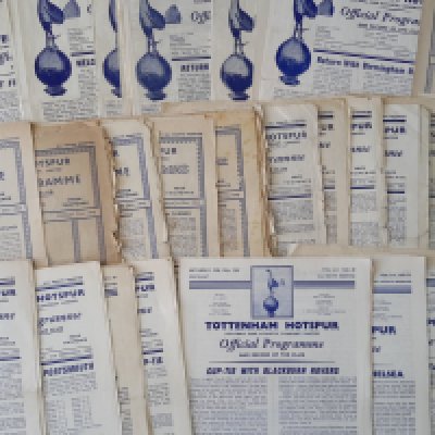 Tottenham Home Football Programmes: 26 programmes from 1946 to 1951 which are all sub standard then from 1951 to 1961 there are a further 38 which are overall fair/good. (64)
