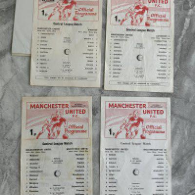 72/73 Manchester United Reserve Home Football Programmes: Single sheets in good condition with only Wolves having one team change. Central League matches also include Coventry Everton and Sheffield United. (4)