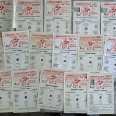 1970s Manchester United Home Football Programmes: 76/77 x 6 and 77/78 x 10. Good condition single sheets with some having tokens removed. (16)
