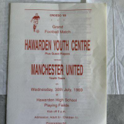 1969 Hawarden Youth Centre v Manchester United Football Programme: Dated 30 7 1969 in good condition with light fold. No writing.