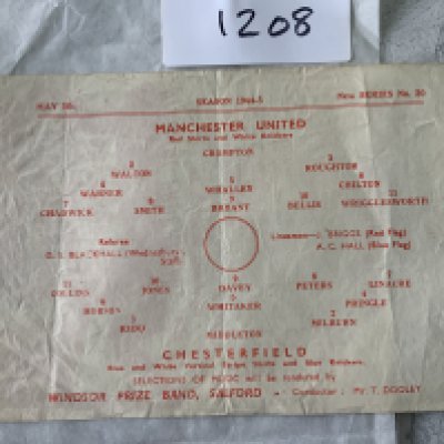 44/45 Manchester United v Chesterfield North Cup Semi Final Football Programme: Good condition single sheet without writing dated 5 5 1945.