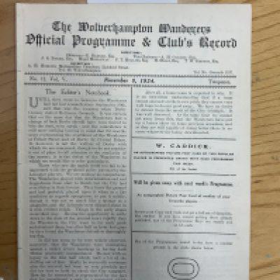 1924 - 1925 Wolves v Stoke City Football Programme: Ex bound 100 years old excellent condition first team division 2 match with no writing. Now an 8 pager due to covers being removed.