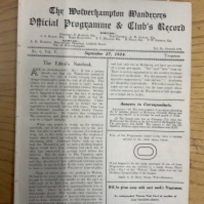 1924 - 1925 Wolves Reserves v Blackpool Central League Football Programme: Ex bound 100 years old excellent condition programme with no writing. Now an 8 pager due to covers being removed.