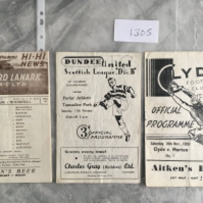 50/51 Scottish Football Programmes: Clyde v Morton, Dundee United v Forfar and Third Lanark v Motherwell Cup. Very good with no team changes. (3)