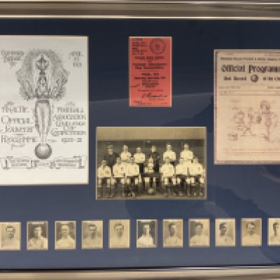 Tottenham 1921 FA Cup Final Framed Display: Although the final programme and ticket plus the Charity Shield programmes are replica beneath the team group are 11 original Pinnace cards from that era. Nice item.