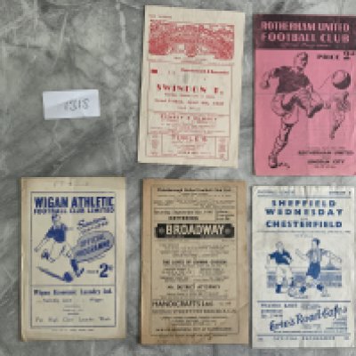 47/48 Football Programmes: Rotherham v Lincoln fold, Peterborough v Kettering, Wigan v Chorley sof, Sheffield Wednesday v Chesterfield. C/W 46/47 Bournemouth v Swindon. Good. (5)