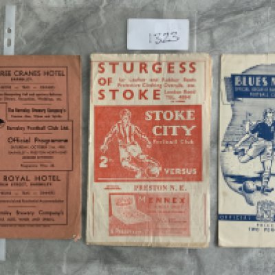 Preston Away Football Programmes: 48/49 Birmingham, 50/51 Barnsley, 51/52 Stoke. Good. (3)